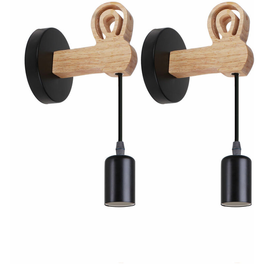 Stoex - 2 Pack Modern Wooden Wall Light Creative Rabbit Wall Lamp Retro Wall Sconce for Bedside Stair Entrance Black