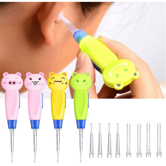 Cartoon Led Lighting Earwax Remover Tool Earpicker Baby Kids Luminous Earplugs Earwax Cleaning Kit - Flkwoh