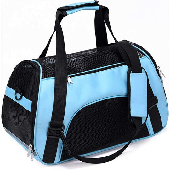 Litzee - Foldable Carrier Bag for Small Dogs and Cats with Safety Zipper Light Blue
