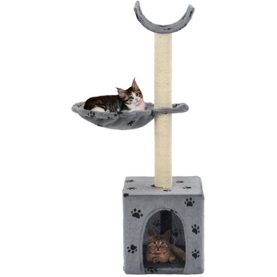 Hommoo Cat Tree with Sisal Scratching Posts 105 cm Paw Prints Grey VD07180