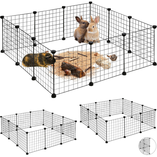 Set of 3 Relaxdays Small Animal Cages, Open Enclosure, DIY Enclosure, Extensible Playpen, 36 Pieces, Black