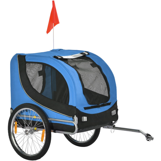 Dog Bike Trailer Pet Cart Bike Carrier Travel with Hitch Coupler Blue - Blue - Pawhut