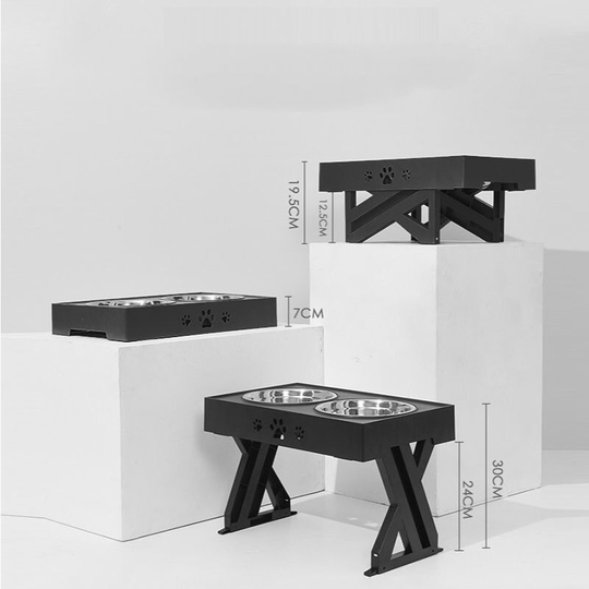 Deckon - Double Dog Cat Bowl Height Adjustable Dog Bowl Holder Black