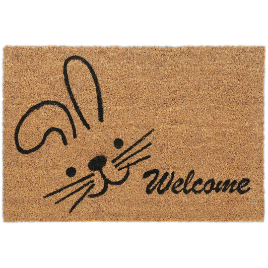 Relaxdays - Welcome Rabbit Doormat Coir Rubber, 40 x 60 cm, Door Mat Inside & Outside, Non-Slip, Natural Coir