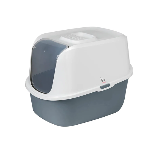 Cat Flip Litter Tray Dark Grey & White Box Hooded Pan Toilet Charcoal Filter Deep Two Way Flap Keeps The Litter Contents Inside Ideal For Multi-Cat Ho