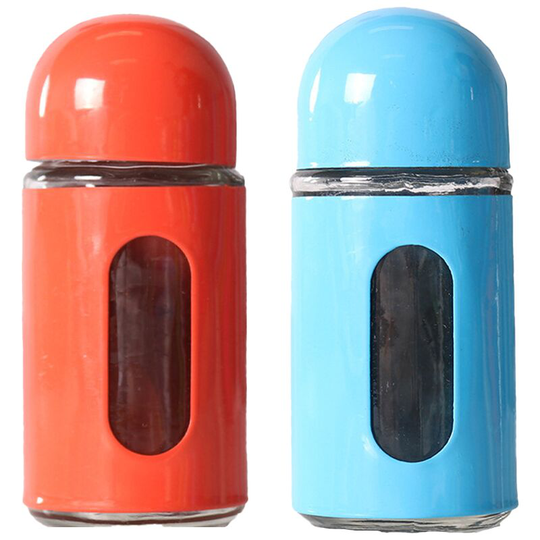 Glass Salt and Pepper Shakers with Adjustable Pour Holes - Stainless Steel Salt Shaker and Pepper Shaker red+blue