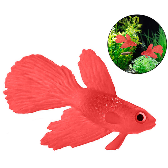 Silicone Artificial Fish Aquarium Decortion High Simulation Lifelike Floating Fake Betta Fish Tank Ornament, Little fighting fish, red