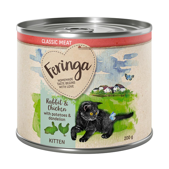 Feringa Classic Meat Menu Kitten Saver Pack 24 x 200g - Rabbit & Chicken with Potatoes & Dandelion