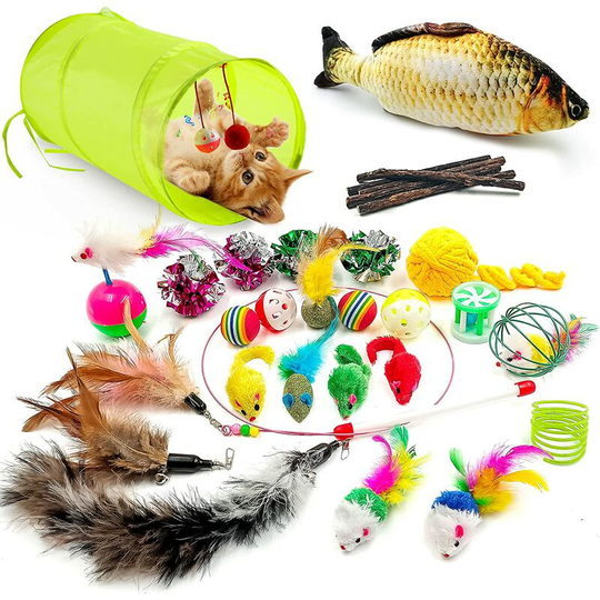 Cat Toys , Cat Toys 30 Pieces , Cat Tunnel , Indoor Interactive Cat Toys , Kitten Toys , Catnip Toys Fish