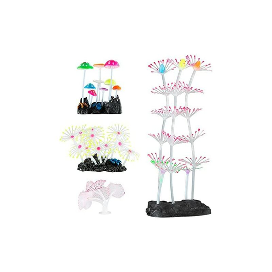 4 Packs Fish Tank Light Decorations, Simulated Mushroom Coral and Feather Coral Fish Tank Decorations, Silicone Goldfish Bowl Decor