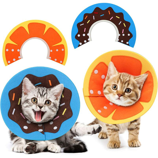 Aougo - Soft Adjustable Cat Recovery Collar, Nice Post Surgery Neck Cone, Comfortable for Elizabethan Head Injury Healing, Fruit Donut Shape, for