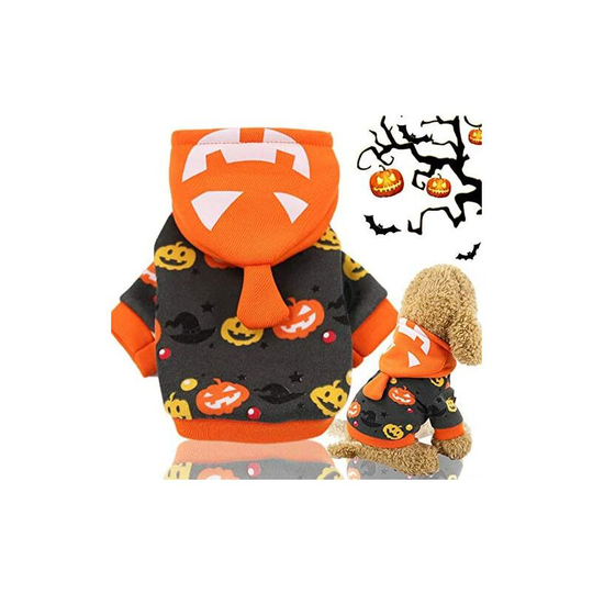 Pet Hooded Coat, Halloween, Black with Skull Patterns, Winter Clothes for Small Dog or Cat s/m