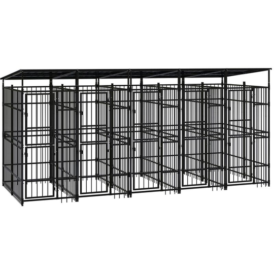 Outdoor Dog Kennel with Roof Steel 9.22 m² Vidaxl Black