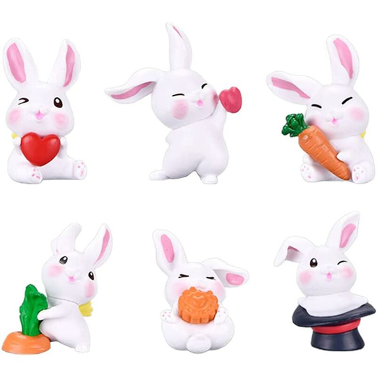 Ilovemilan - 6pcs Cake Topper Rabbit Ornaments Chic Rabbits Garden Figurines Decoration, pvc Easter Bunny Table Decorations Ornaments for Spring or