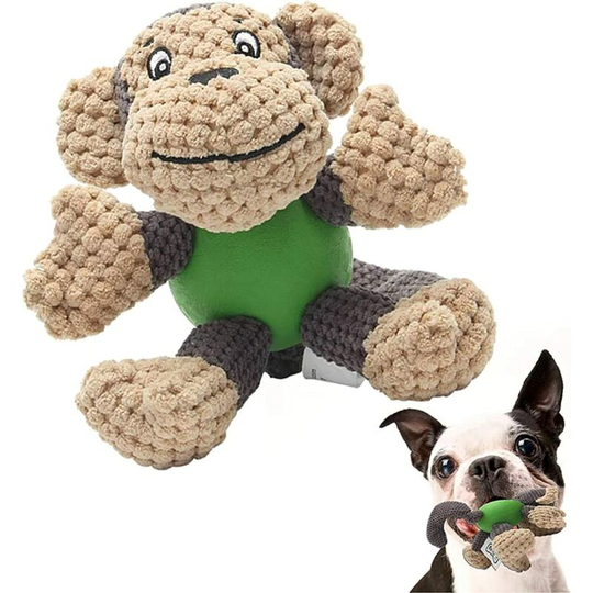 Puppy Squeaky Dog Toys with Rubber Ball Body for Small Dogs Keep Your Dog Happy (Monkey)