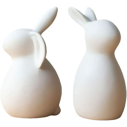 Bearsu - 2pc Rabbit Ornament Bunny Easter Rabbit Creative Decor Figurines Statue Ceramic Egg Figurine White rae Ceramic Craft Home Layout Decor
