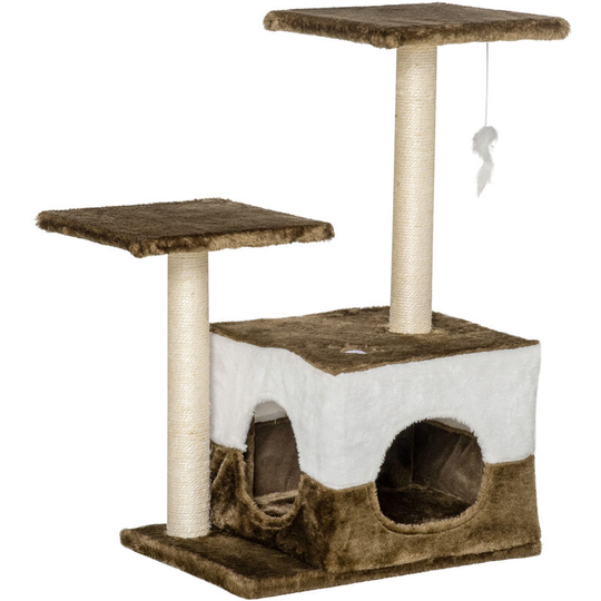 Cat Tree w/ Sisal Scratching Posts, House, Perches, Toy Mouse - Brown - Brown - Pawhut
