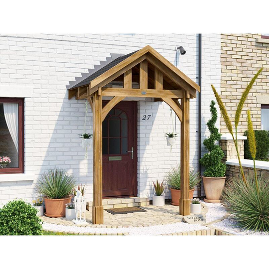 Dunster House Ltd. - Wooden Porch Canopy Kit 2m x 1.5m Pressure Treated Door Shelter - Thunderdam Full Height 2 Post