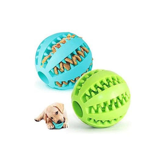 Pack of 2 Dog Chew Toys with Rubber Ball for Large and Small Dogs, Funny Ball (Green and Blue)