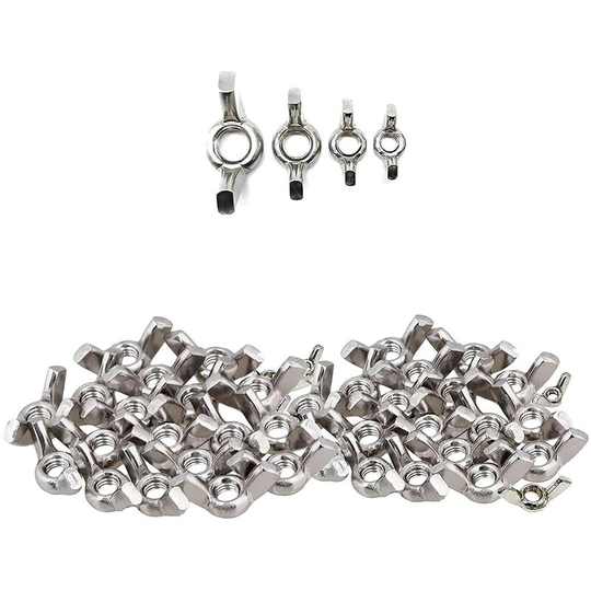 Modou - 40 Steel Wing Nuts, Stainless Steel Wing Nuts, Wing Nut Assortment, M4 M5 M6 M8