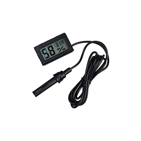 2-in-1 Digital lcd Built-in Thermometer Hygrometer with External for Reptile Incubator Aquarium Poultry - Black BR-Life