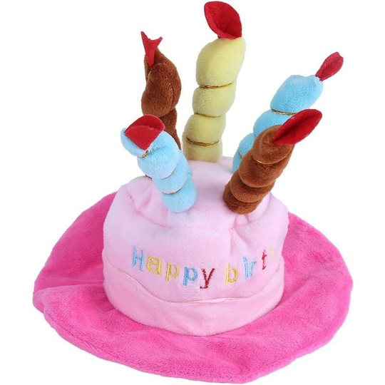 Pet Birthday Party Hat with Colorful Candles for Dog, Cat and Small Animal (Pink),Dogs and Cats - Birthday Cake Hat