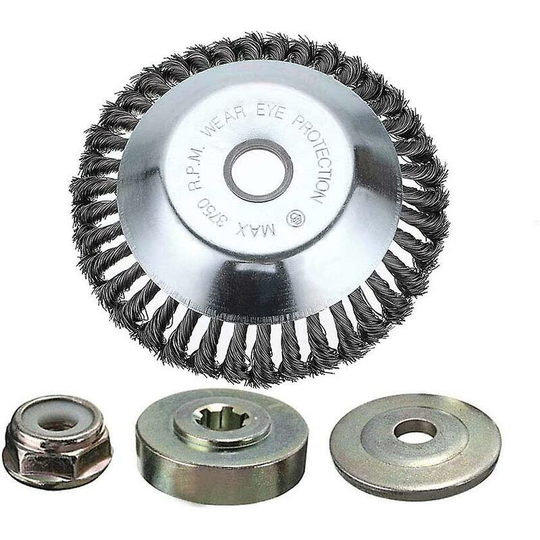 Thsidne Weed Brush Head with Lock Nut for Brush Cutter, Universal Steel Wire Weeding Tray, Grass Head Manganese Wheel Brush Replacement Parts, 200 x