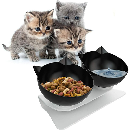 15° Tilt Cat Bowl Twin Anti-slip Cat Bowl Raised Non-spill Cat Food Bowl, Cat Water Bowl, Multi-purpose Pet Feeding Bowl