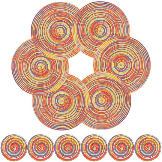 Set of 6 Round Table Mats, Heat Resistant Washable Placemat and Coaster for Dining Table