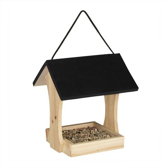 Bird feeder station made from wood, feeding platform for wild birds, place or hang up, bird house, brown - Relaxdays