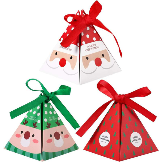 FVO - 30PCS Christmas Paper Boxes Treats Candy Chocolate Goodies Boxes Christmas Party Supplies (Santa Claus, Elk, Christmas Tree)