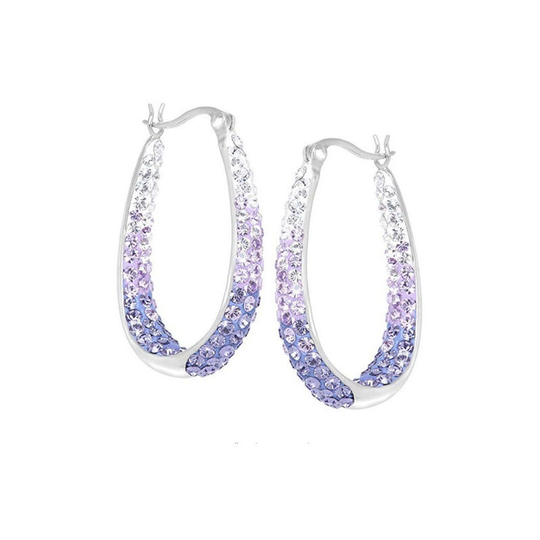 Crystal Hoop Earrings - Oval Alloy Upside Down Hoop Earrings, 1.2'(Purple)
