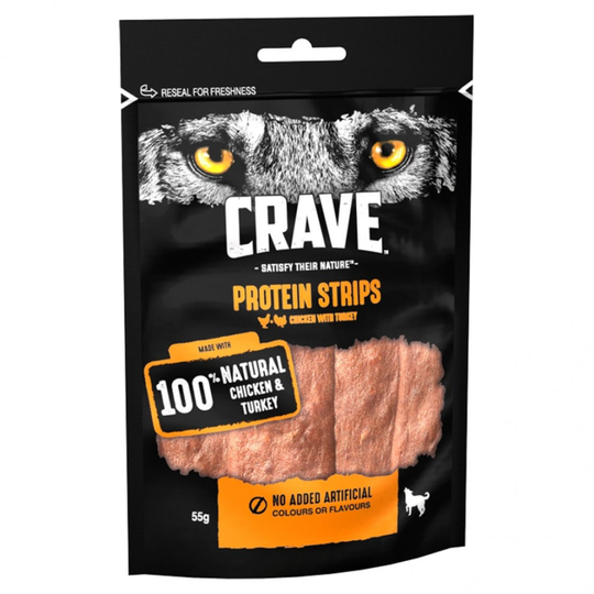 Crave Protein Strips With Turkey & Chicken 55g (Pack of 7)