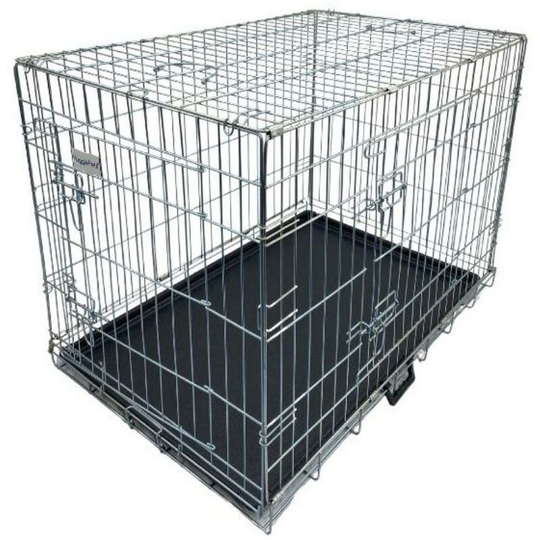 Dog Cage with Plastic Tray - Silver - Medium - Hugglepets