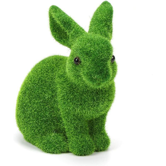 Echoo - Easter Flocked Rabbit Statue, 1pcs Foam Rabbit Figures Artificial Grass, Foam Easter Bunny Artificia