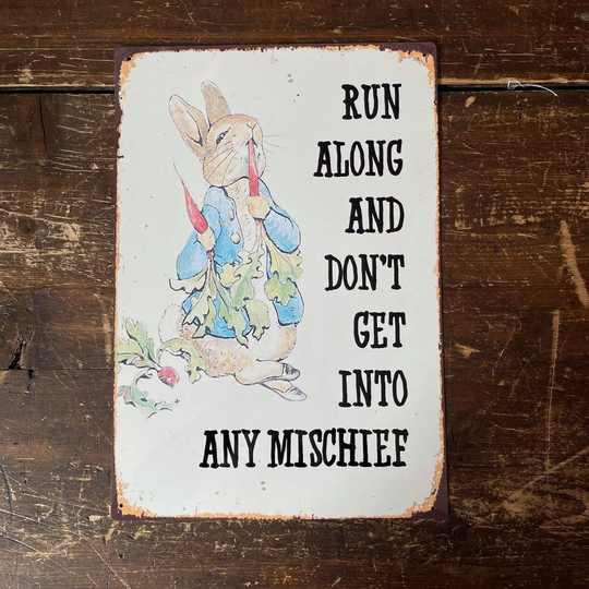 Peter Rabbit Beatrix Potter Run Along Mischief Metal Sign
