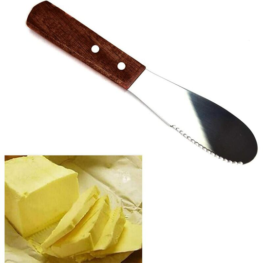 Monly - Stainless Steel Butter Knife with Wooden Handle Professional Butter Knife Spreading Knife Sandwich Condiment Cream Cheese Spatula Kitchen
