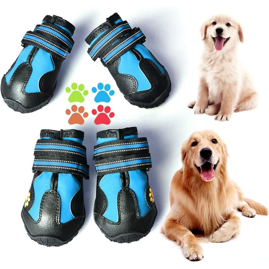 Dog Boots for Dogs Non-Slip and Waterproof Dog Booties for Outdoors, 4 Pieces Medium to Large Dog Shoes with Sturdy Black-Blue Sole, Size 2: (2.4