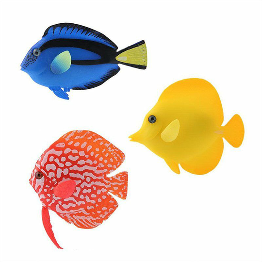 3 Pack Artificial Tropical Fish Silicone Luminous Fish Aquarium Decoration Red Blue Yellow