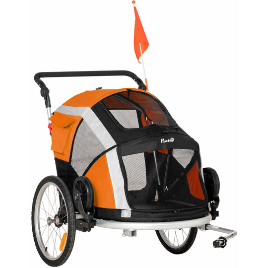 Pawhut - Two-In-One Dog Bicycle Trailer w/ Safety Leash, Reflectors - Orange - Orange
