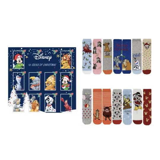Disney Ladies Socks 12 Socks Of Christmas One Size 4-8 Official