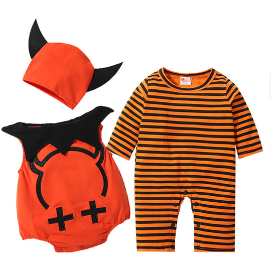 Asupermall - Baby Halloween Costumes Boy Devil Wings 3 pcs Clothes Set Long Sleeved Jumpsuit Demon Vest and Hat Halloween Pumpkin Outfit for Baby