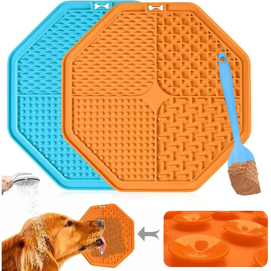 Bearsu - Dog Licking Mat, 2 Pieces Dog Licking Mat with 1 Silicone Spatula, Slow Feeding Dog Licking Mat with Suction Cups, Dog Licking Mat for