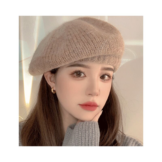 Wooly knitted beret female autumn and winter temperament mohair lazy sheep wool painter hat
