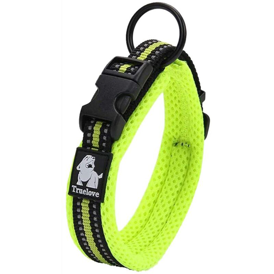 Reflective Dog Collar Adjustable Strong Nylon Comfort Padded Classic Pet Collars (Neon Yellow,M)