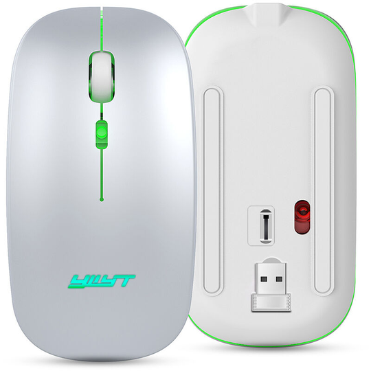 2.4G Wireless Mouse Slim Rechargeable Mouse Quiet Operation 3 Adjustable dpi Levels Breathing Light, Silver - Silver - Ywyt