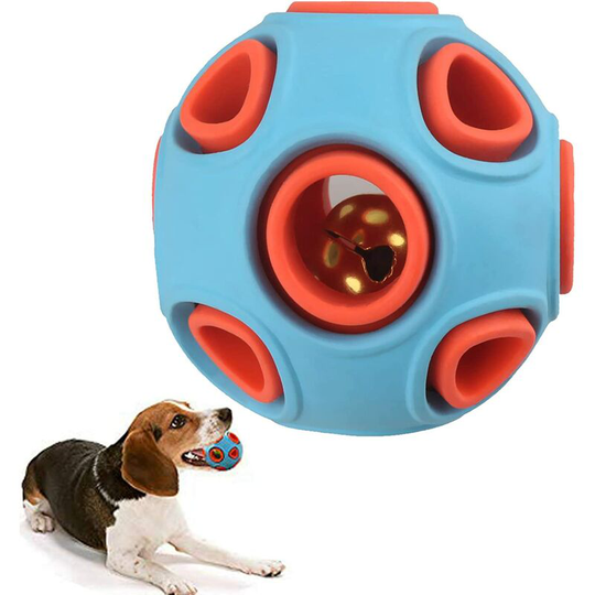 Denuotop - Dog teeth cleaning toy, Interactive dog ball with small, durable rubber bell, for small and medium dogs (blue)