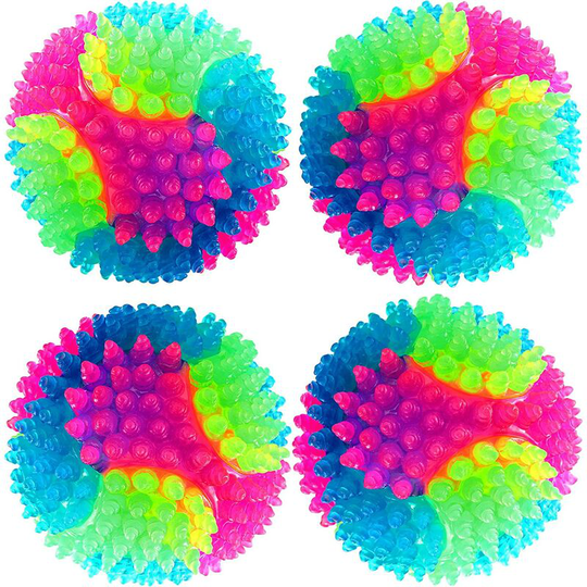 4 Pieces Spiny Light Up Dog Balls led Glowing Pet Spiky Ball Flashing Elastic Ball Pet Color Spiny Balls Molar Ball Interactive Cat Toys for Pets
