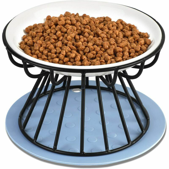 Elevated Ceramic Cat Bowl - Ceramic Cat Bowl with Stand Elevated Silicone Non-Slip Cat Bowl Anti-Vomiting Cat Bowl, 2 Pieces