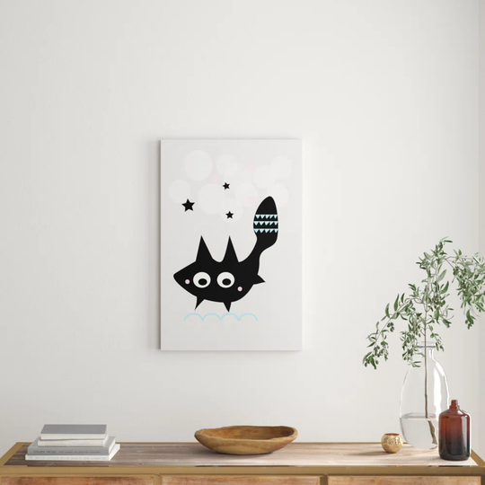 'Black Star Cat' by Katarina Snygg Graphic Art on Wrapped Canvas